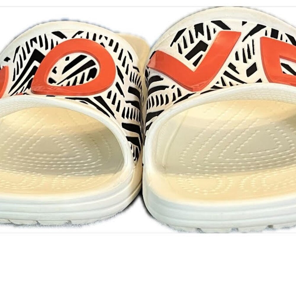 Women's Crocs Slides White With Black/White/Red LOVE Design Size 11 - Picture 2 of 4